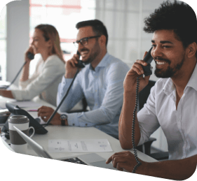 Man with his team call center agents