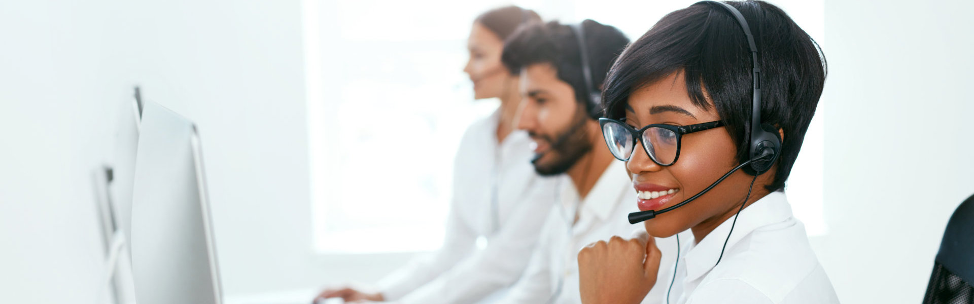 Call center agents making calls
